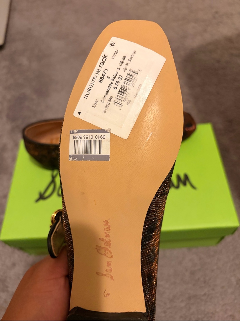 Sam Edelman Brown Shimmery Mary Jane Flats with Gold Buckle - Picture 5 of 6